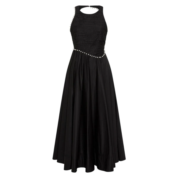 Aje Black Dress Florence Pearl Trim Midi Dress Clothing Aje Luxury Shoes 