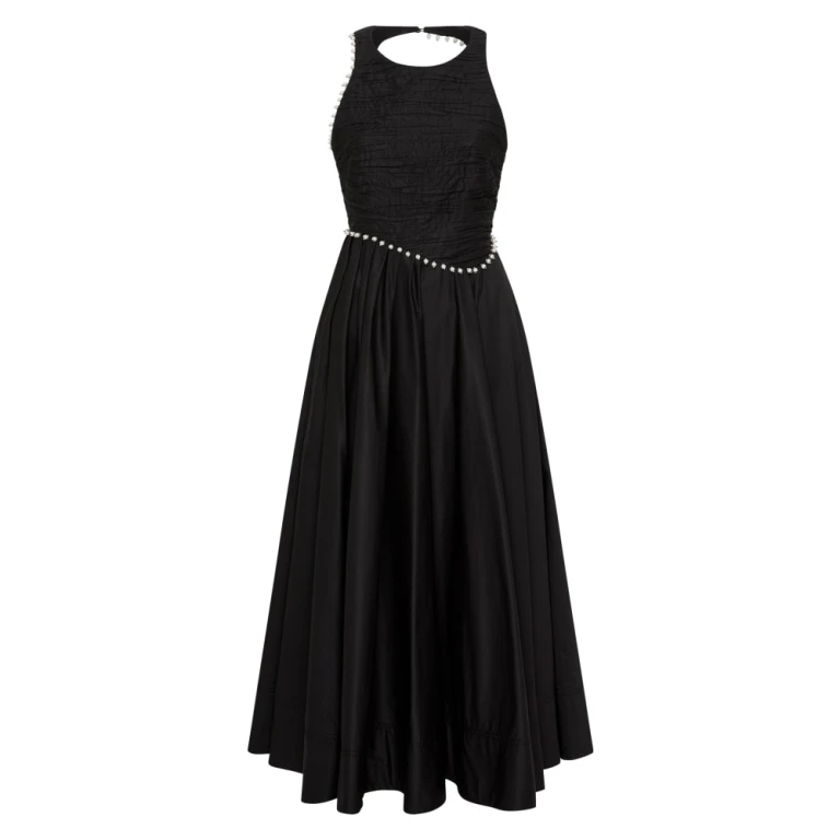 Aje Black Dress Florence Pearl Trim Midi Dress Clothing Aje Luxury Shoes 