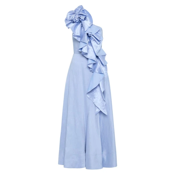 Aje Blue Dress Adelia Ruffle Midi Dress Clothing Aje Luxury Shoes 