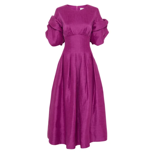 Aje Purple Dress Adelie Puff Sleeve Midi Dress Clothing Aje Luxury Shoes 