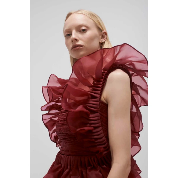Asra Pleated Frill Midi Dress