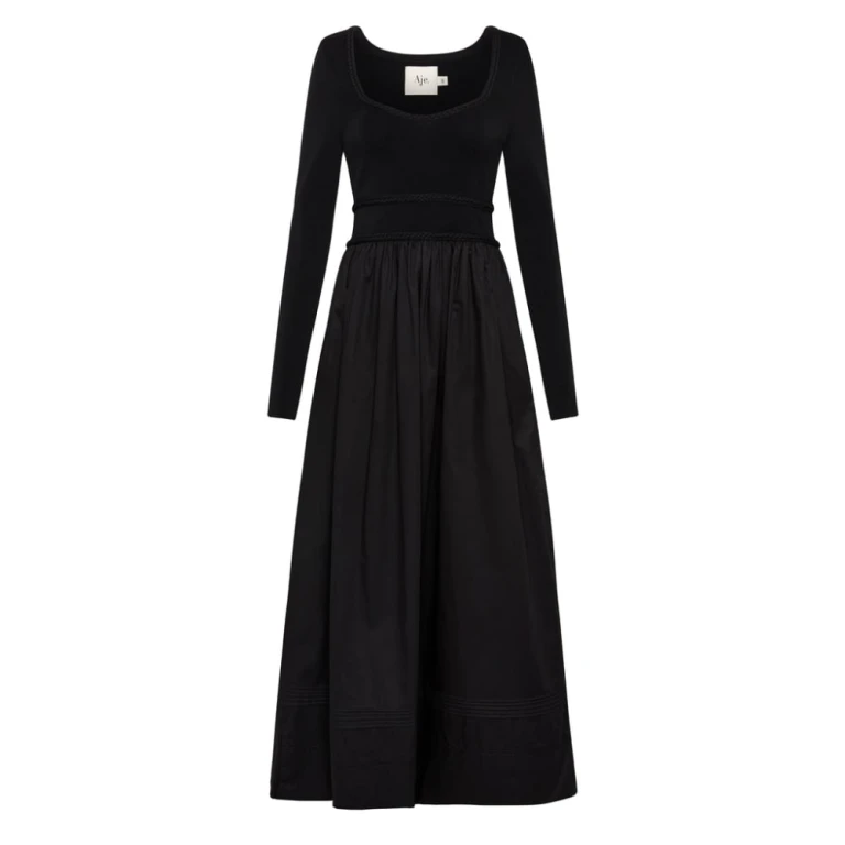 Aje Black Dress Audrey Knit Midi Dress Clothing Aje Luxury Shoes 
