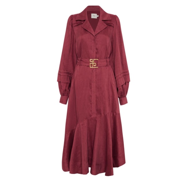 Aje Red Dress Caroline Belted Midi Dress Clothing Aje Luxury Shoes 