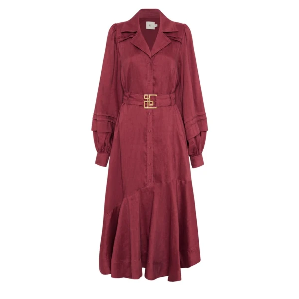 Aje Red Dress Caroline Belted Midi Dress Clothing Aje Luxury Shoes 