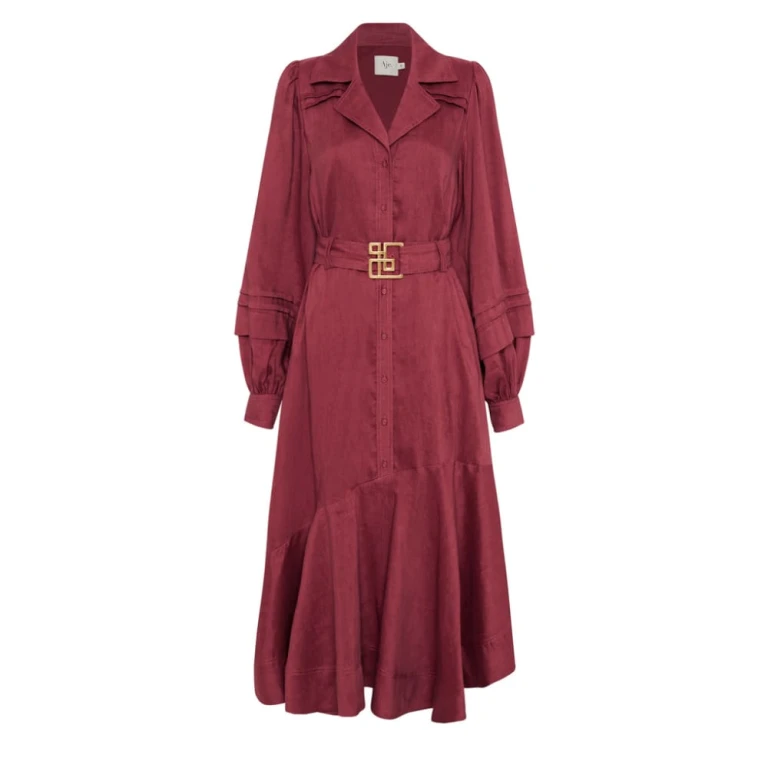 Aje Red Dress Caroline Belted Midi Dress Clothing Aje Luxury Shoes 