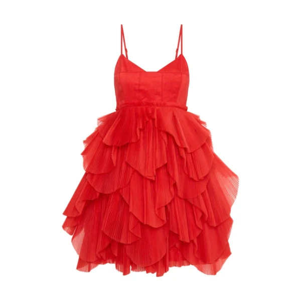 Aje Red Dress Elsie Pleat Mini Dress Clothing Aje Luxury Shoes 