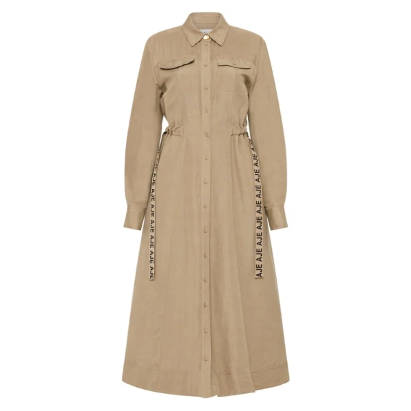 Aje Brown Dress Eternal Logo Midi Dress Clothing Aje Luxury Shoes 