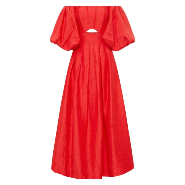 Aje Red Dress Eugenie Off Shoulder Midi Dress Clothing Aje Luxury Shoes 