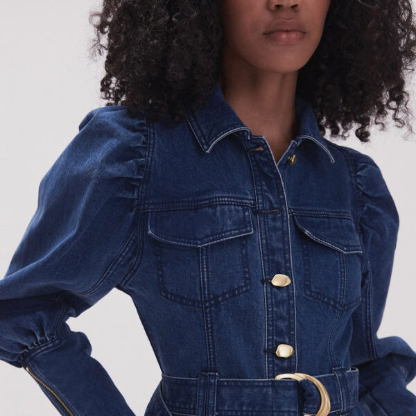 Aje May Denim Long Sleeve Dress, view 4