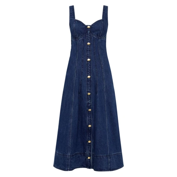 Aje Blue Dress May Denim Midi Dress Clothing Aje Luxury Shoes 