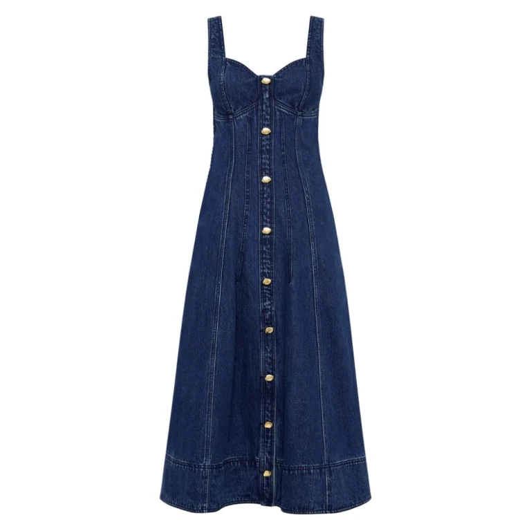 Aje Blue Dress May Denim Midi Dress Clothing Aje Luxury Shoes 