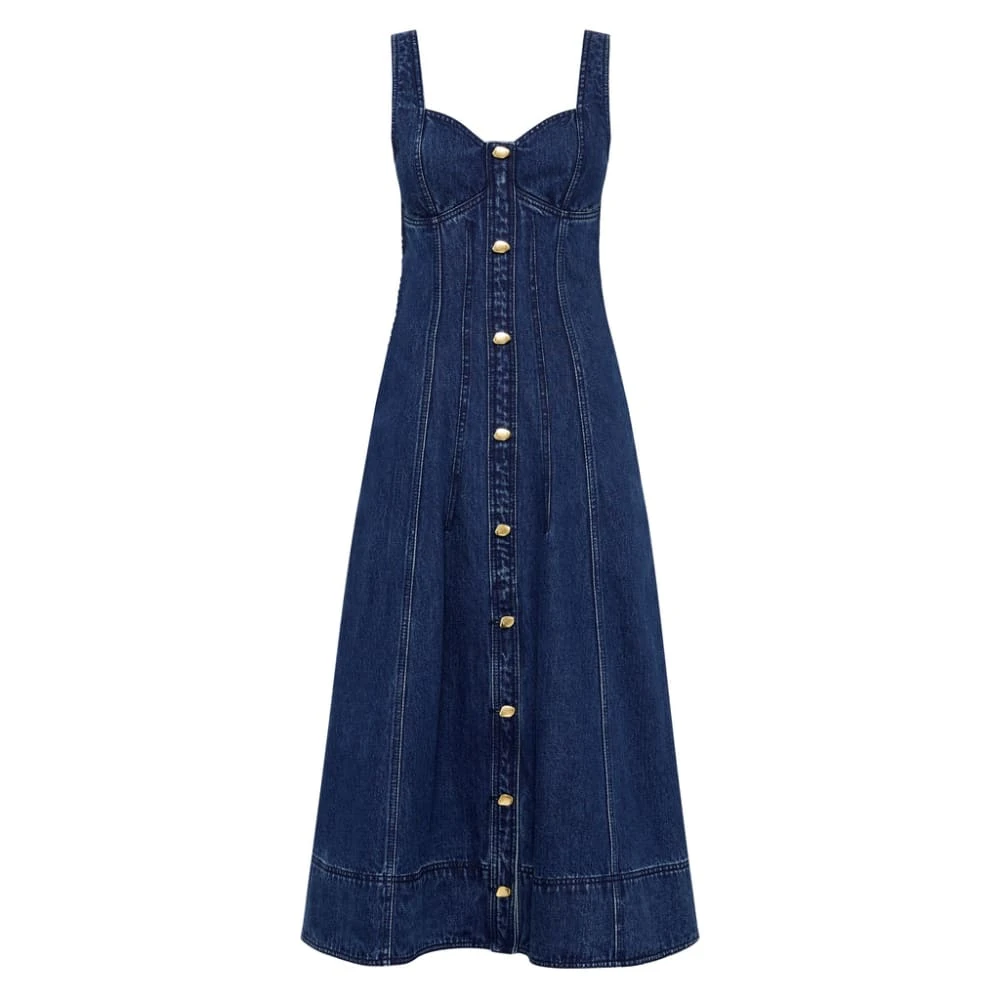 Aje Blue Dress May Denim Midi Dress Clothing Aje Luxury Shoes Aje Blue Dress May Denim Midi Dress Clothing Aje Luxury Shoes