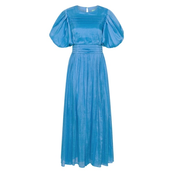 Aje Blue Dress Sylvia Pintuck Midi Dress Clothing Aje Luxury Shoes 