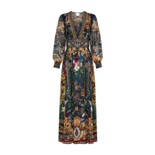 camilla floral dress Button Maxi Floral Dress With Shaped Waistband Clothing Australian Designer Luxury Shoes 