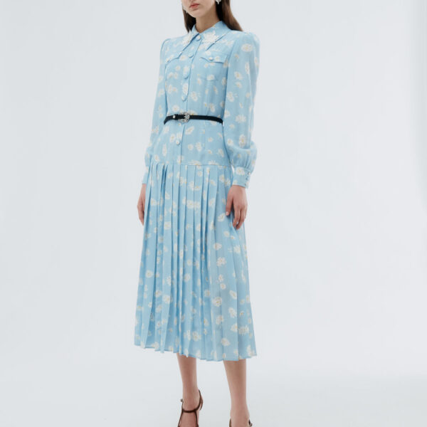 Alessandra Rich Daisy Print Silk Dress, view 2