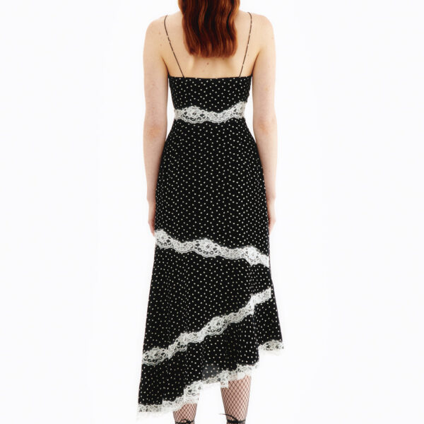 Alessandra Rich Heart Print Silk Slip Dress With Lace, view 4