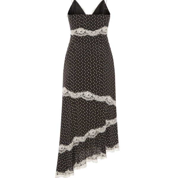 Alessandra Rich Heart Print Silk Slip Dress With Lace, view 3
