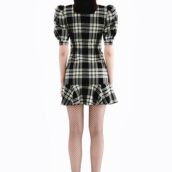 Alessandra Rich Tartan Wool Mini Dress With Lace Up, view 4