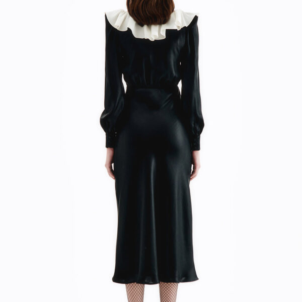 Alessandra Rich Laminated Silk Dress With Volant Collar, view 4