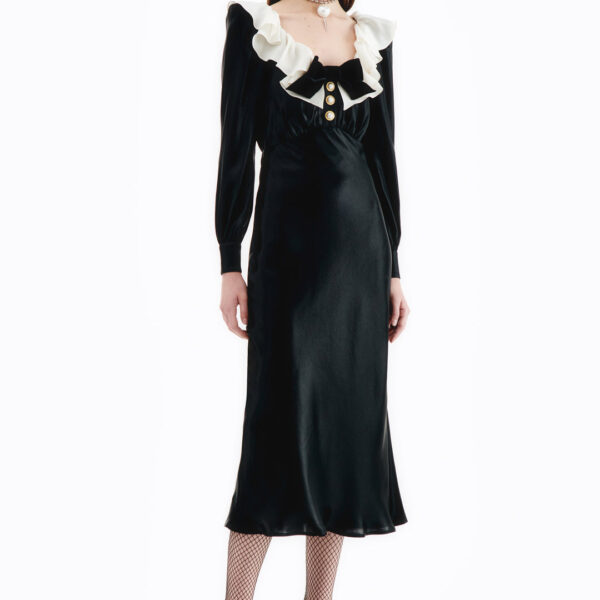 Alessandra Rich Laminated Silk Dress With Volant Collar, view 2