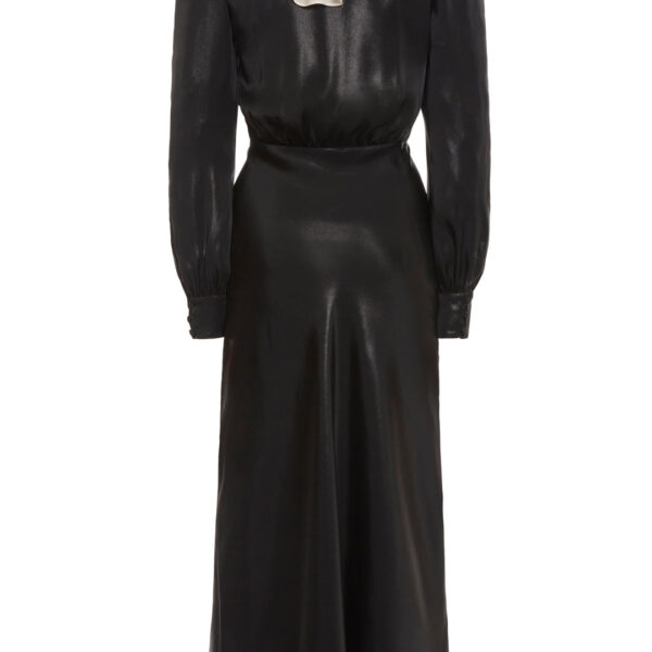 Alessandra Rich Laminated Silk Dress With Volant Collar, view 3
