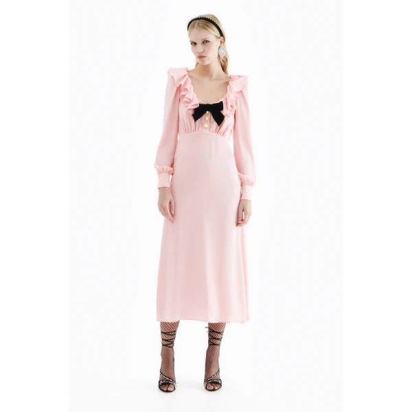 Silk Blend Dress With Volant Collar