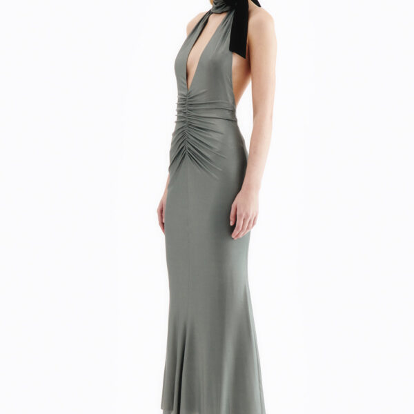 Alessandra Rich Laminated Jersey Evening Dress With Halterneck, view 2