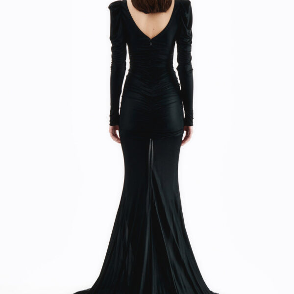 Alessandra Rich Laminated Jersey Draped Evening Dress, view 4