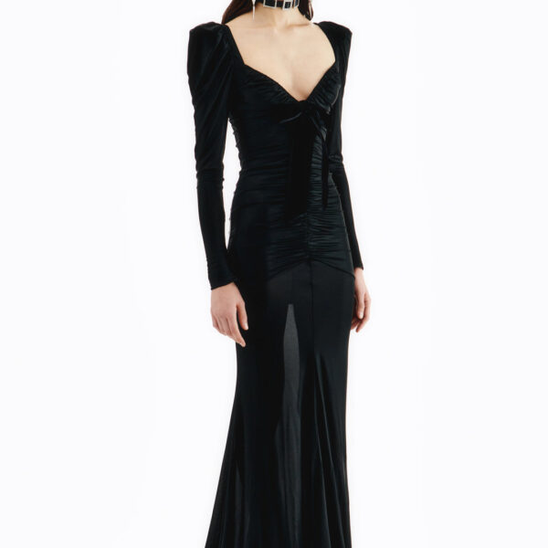 Alessandra Rich Laminated Jersey Draped Evening Dress, view 2