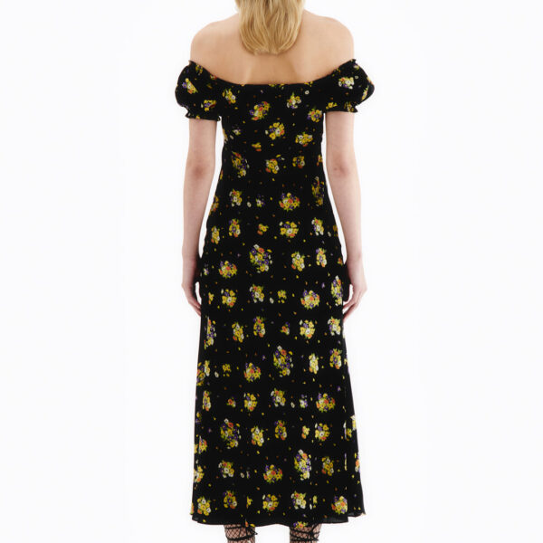 Alessandra Rich Daisy Print Silk Off The Shoulder Dress, view 4