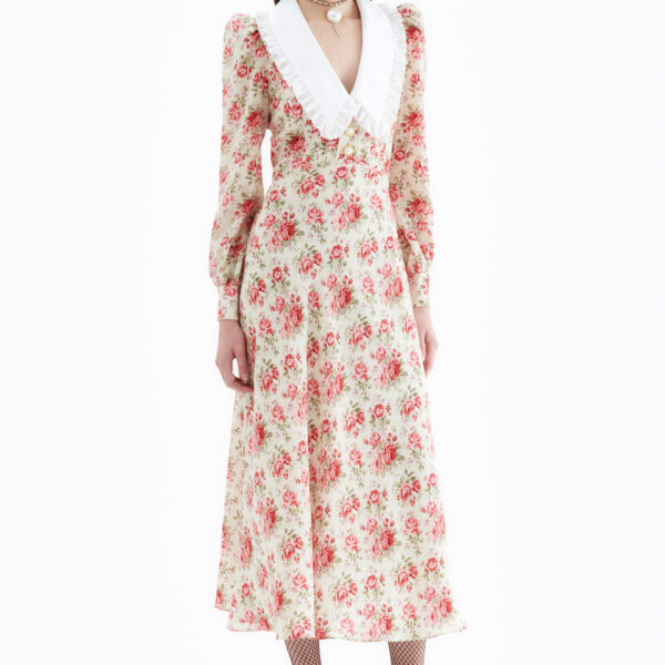 Alessandra Rich Rose Print Silk Dress With Collar, view 2