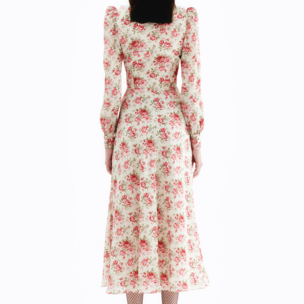 Alessandra Rich Rose Print Silk Dress With Collar, view 4