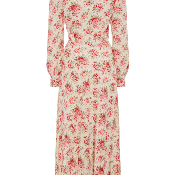 Alessandra Rich Rose Print Silk Dress With Collar, view 3