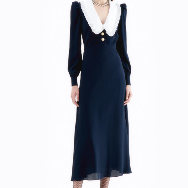Alessandra Rich Silk Blend Dress With Collar, view 2