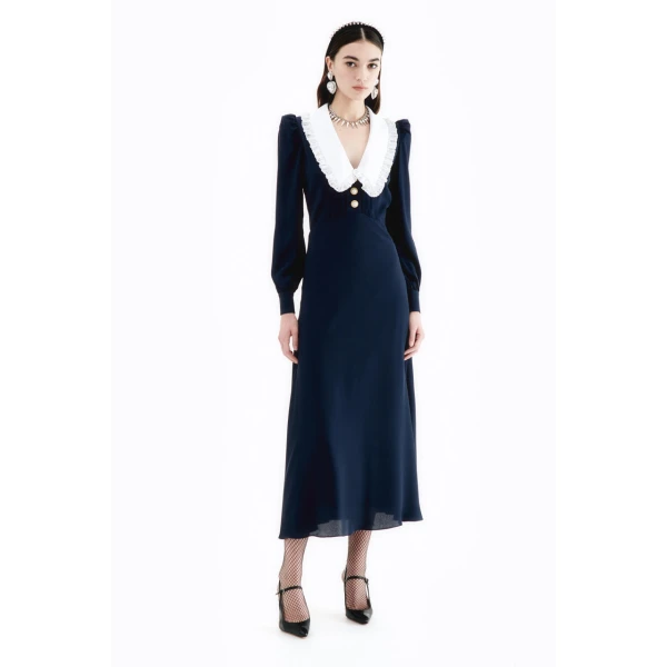 Silk Blend Dress With Collar
