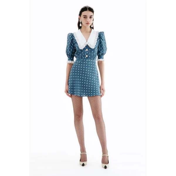 Polka Dot Silk Mini Dress With Collar