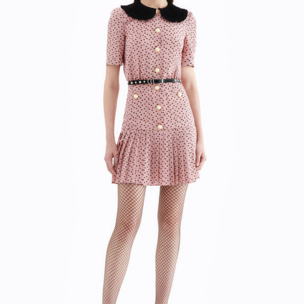 Alessandra Rich Heart Print Silk Pleated Mini Dress With Collar, view 2
