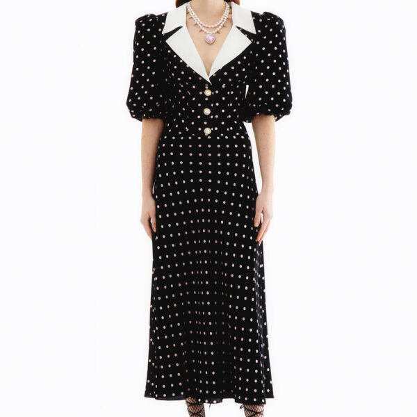 Alessandra Rich Polka Dot Silk Dress With Puff Sleeves, view 2