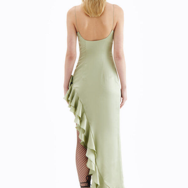 Alessandra Rich Silk Satin Evening Dress With Volant, view 4