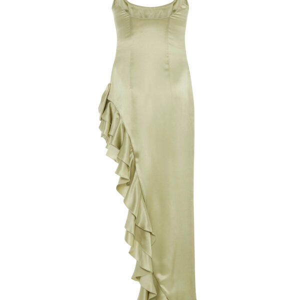 Alessandra Rich Silk Satin Evening Dress With Volant, view 3