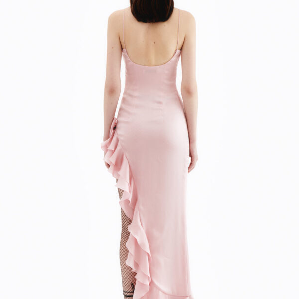 Alessandra Rich Laminated Silk Evening Dress With Volant, view 4