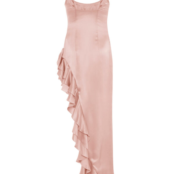 Alessandra Rich Laminated Silk Evening Dress With Volant, view 3