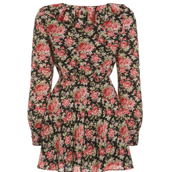 Alessandra Rich Rose Print Mini Dress With Velvet Bow, view 3
