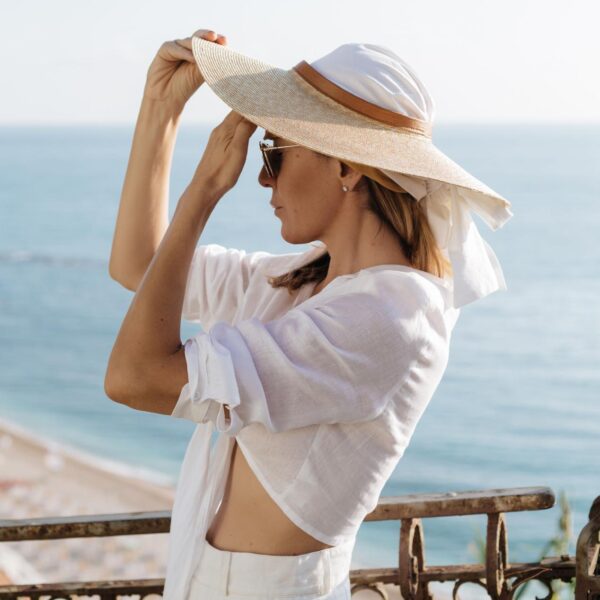Montegallo Brim Leather Straw Hat, view 3
