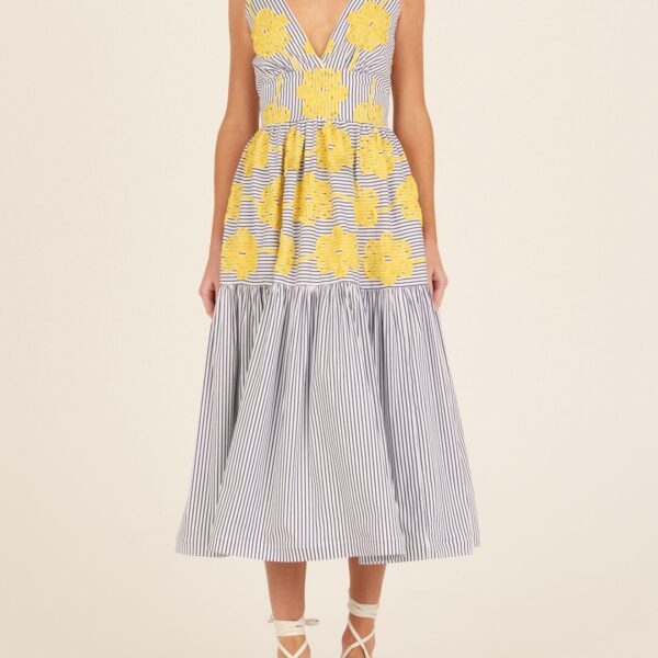 Silvia Tcherassi Eugene Yellow Embroidered Flowers Dress, view 2