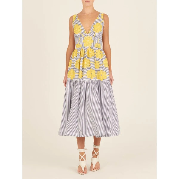 Eugene Dress Yellow Embroidered Flowers