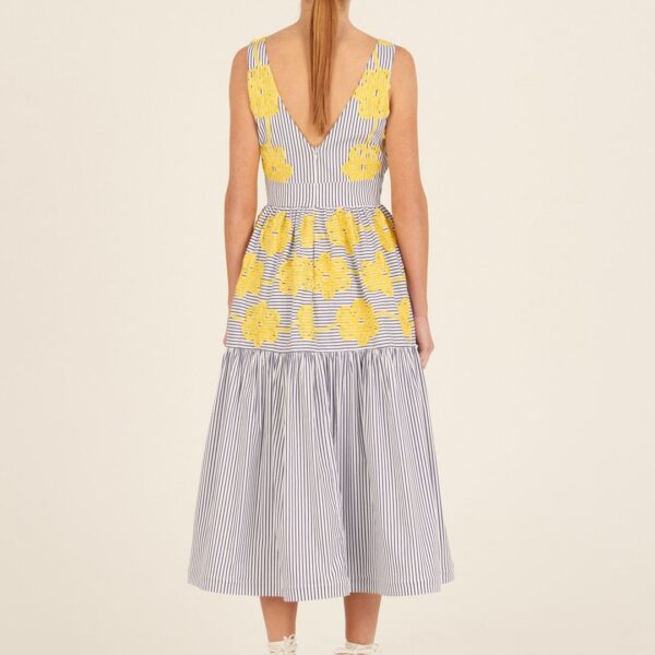 Silvia Tcherassi Eugene Yellow Embroidered Flowers Dress, view 3