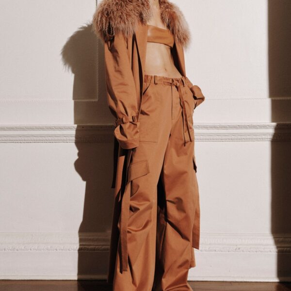 LaPointe Cotton Relaxed Trench Coat With Shearling, view 2