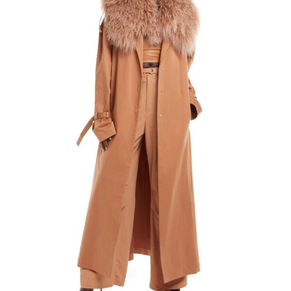 LaPointe Cotton Relaxed Trench Coat With Shearling, view 3