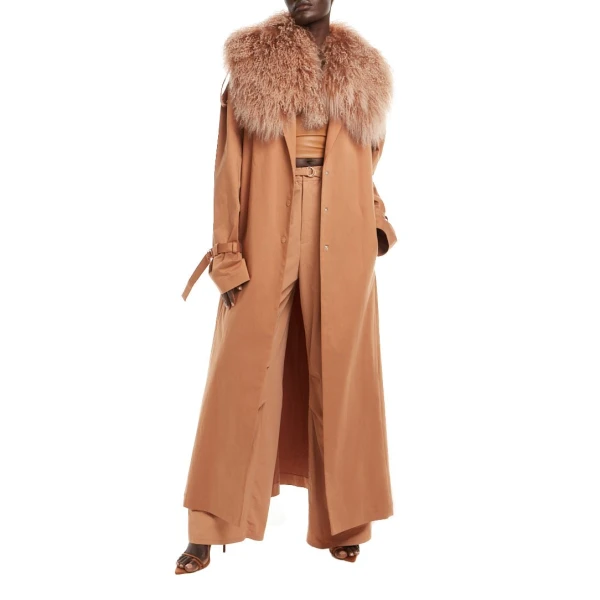 Cotton Relaxed Trench Coat With Shearling - Image 3